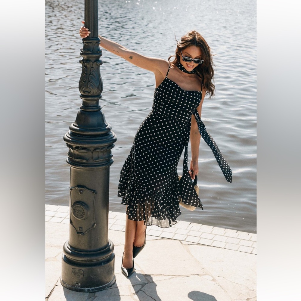 Petal & Pup Black and White Polka Dot Midi Dress